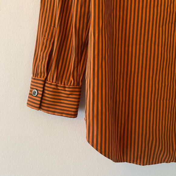 Lafayette 148 Orange Brown Pinstripe Button Down Shirt Cotton Preppy size Small - Picture 8 of 12